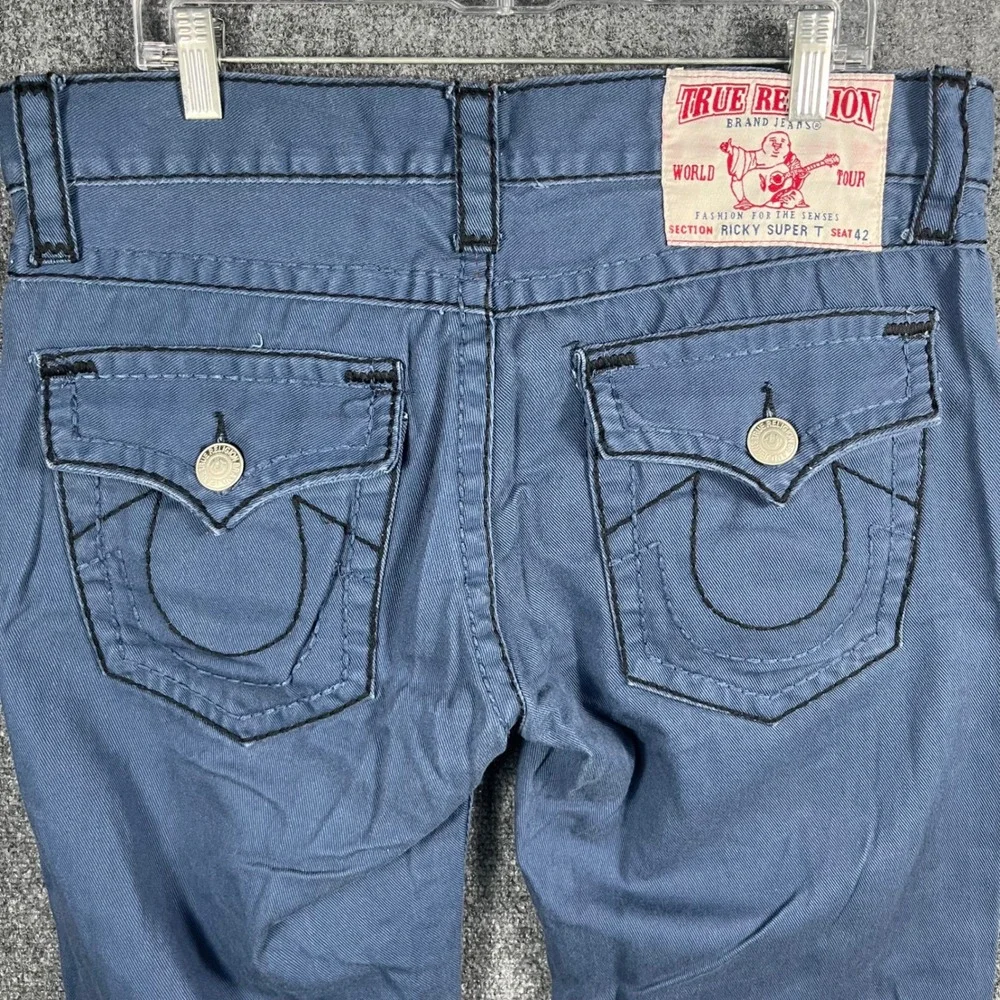 True Religion Ricky Super T Pants Mens 38 Blue Black Contrast Stitch Made in USA